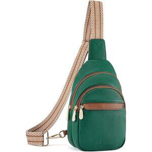 Leather Sling Green Bag Women Small Crossbody Fanny Pack Shoulder Chest Bag